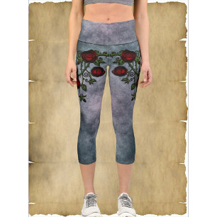 Leggings Capri Brocheurs de velours : Vins Roses gothiques bouclé