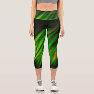 Leggings Capri Brosse vert néon coloré traits sur gris foncé