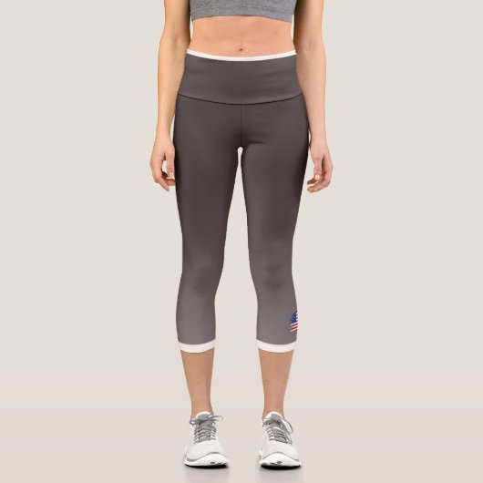 Leggings Capri Brown Color Gradient with US Flag (Recto)