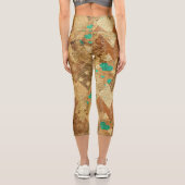 Leggings Capri Brown Grunge Quilt Stars Coeurs (Verso)