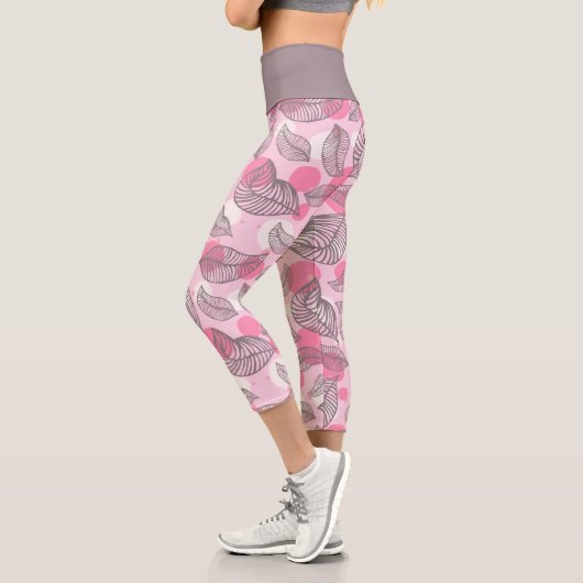 Leggings Capri Bulles Feuilles grises roses (Gauche)