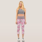 Leggings Capri Bulles Feuilles grises roses (Recto)