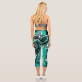 Leggings Capri Bulles turquoises et noires Cellules d'art fluides (Verso)