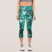 Leggings Capri Bulles turquoises et noires Cellules d'art fluides (Recto)