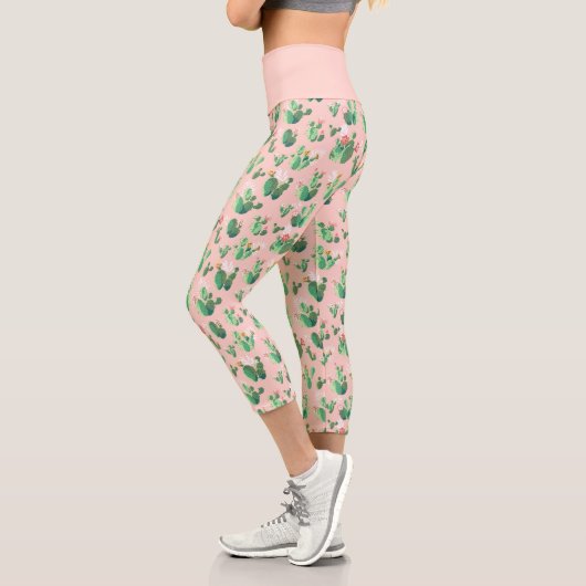 Leggings Capri Cactus vert rose mignon Succulent Motif Plante (Gauche)