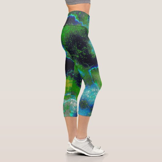 Leggings Capri Calcaire Abstrait en vert citron et bleu (Droite)
