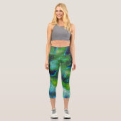 Leggings Capri Calcaire Abstrait en vert citron et bleu (Recto)