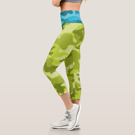 Leggings Capri Camo Deux tons bleu vert Monogrammes INITIALES Fem (Gauche)