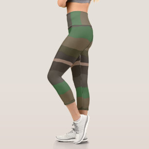 Leggings Capri Camo et bandes abstraites vertes