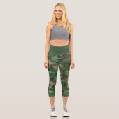 Leggings Capri Camouflage Brown Vert Capris haut taille (Recto)