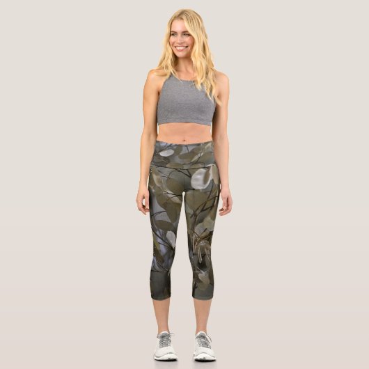 Leggings Capri Camouflage féminin vert et gris (Recto)