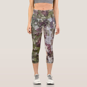 Leggings Capri camouflage gris vert écorce en bois camo