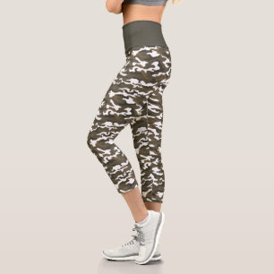 Leggings Capri Camouflage mignon Gris & Blanc Camo