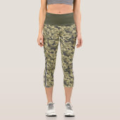 Leggings Capri camouflage militaire vert blanc & gris strié (Recto)