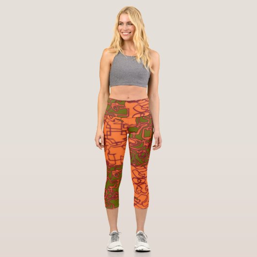 Leggings Capri Capri à haut taille orange (Recto)