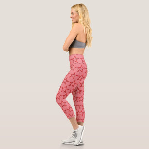 Leggings Capri Capri - Étoiles rouges sur rose