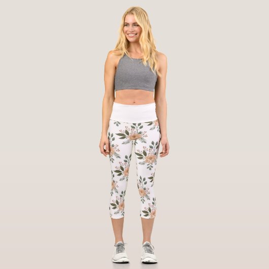 Leggings Capri Capri Fleurie à Haute Taille (Recto)