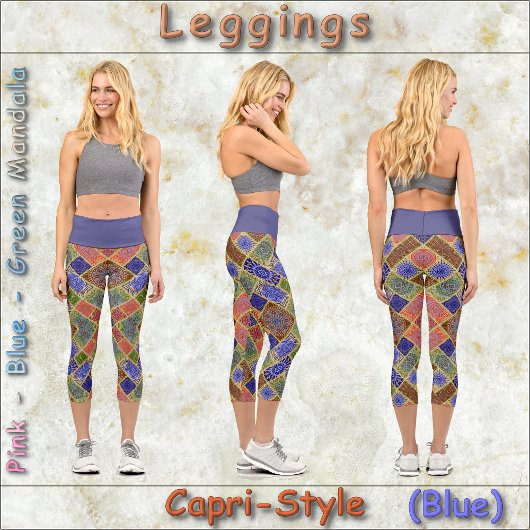 Leggings Capri CAPRI LÉGGINES Rose-Bleu-Vert Design Mandala