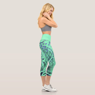 Leggings Capri Capri mi-hauts en Seafoam violet paisley MOYEN