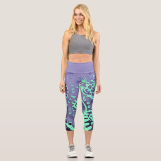 Leggings Capri Capri moyen taille haute Seafoam violet paisley