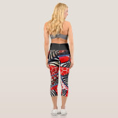 Leggings Capri Capri multi-Motif rouge et noir haut taille (Verso)