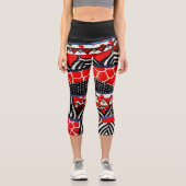 Leggings Capri Capri multi-Motif rouge et noir haut taille (Recto)