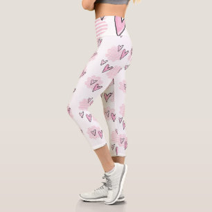 Leggings Capri Capri rose à taille haute à coeurs