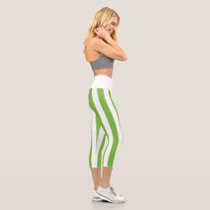 Leggings Capri Capri taille haute vert et blanc rayé