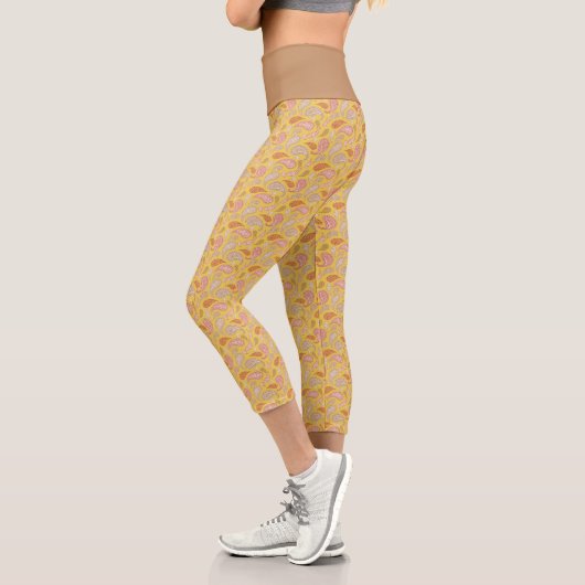 Leggings Capri Capris à haut Motif de marguerite jaune Brown (Gauche)