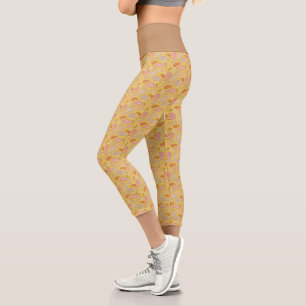 Leggings Capri Capris à motifs paisley jaune marron à taille haut