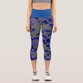 Leggings Capri Capris Bleu Fleur Haute Taille (Recto)