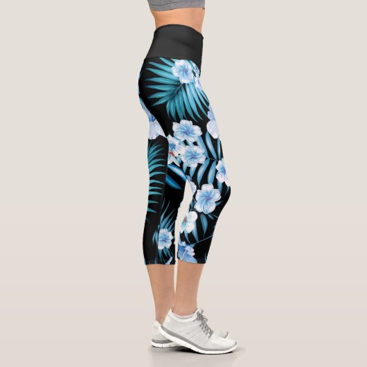 Leggings Capri Capris bleu tropical à haut taille (Droite)