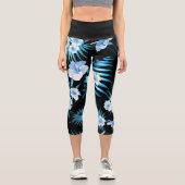 Leggings Capri Capris bleu tropical à haut taille (Recto)