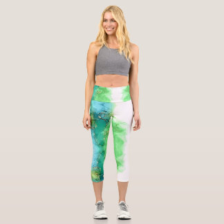 Leggings Capri Capris bleu vert aqua personnalisables à haute tai