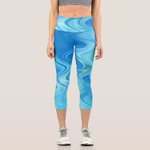Leggings Capri Capris bleus ondulés abstraits à taille haute