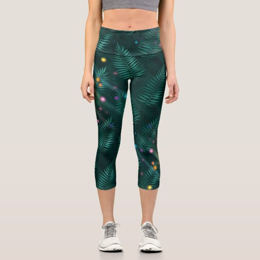 Leggings Capri Capris dans Hunter Green Fern Feuilles et points c (Recto)