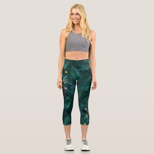 Leggings Capri Capris dans Hunter Green Fern Feuilles et points c (Recto)