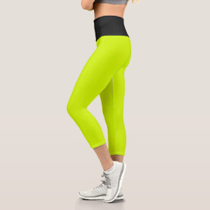Leggings Capri Capris de yoga à taille haute noir et chartreuse n