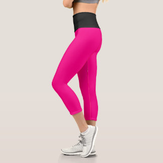 Leggings Capri Capris de yoga néon rose et noir taille haute