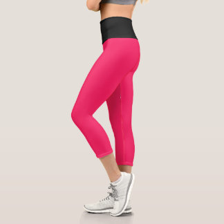 Leggings Capri Capris de yoga taille haute noirs et rose radiant