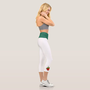 Leggings Capri Capris de yoga taille haute, vert fraise blanche