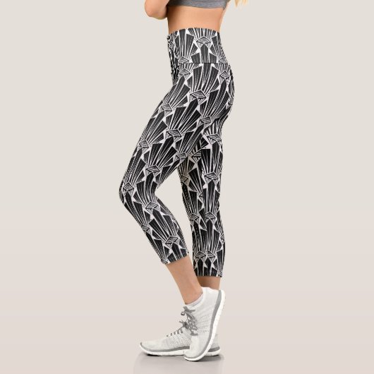 Leggings Capri Capris Haut Taille. Déco noir et blanc (Gauche)