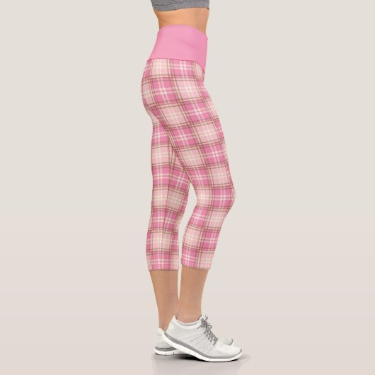 Leggings Capri Capris haut taille rose et crème (Droite)