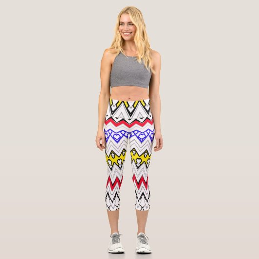 Leggings Capri Capris haut taille, Un motif classique de zigzag (Recto)