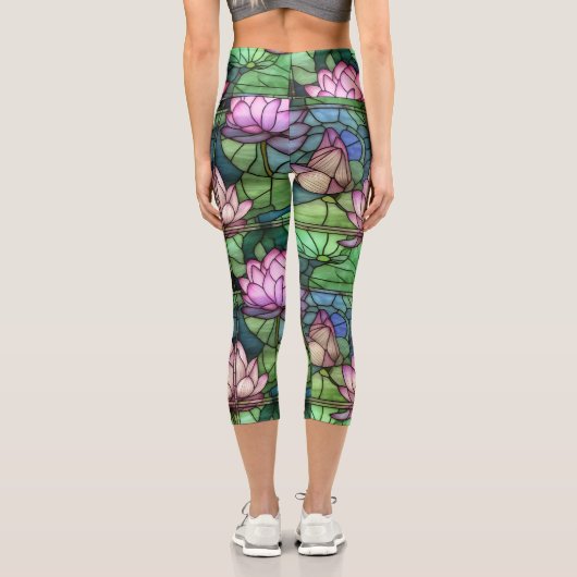 Leggings Capri Capris Haute Taille En Verre Trait Lotus (Verso)