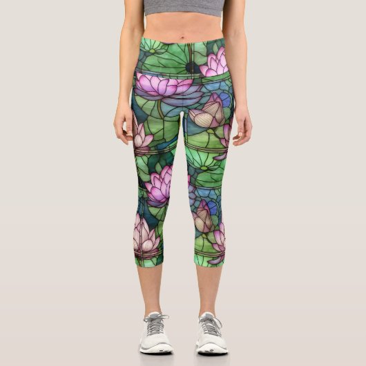 Leggings Capri Capris Haute Taille En Verre Trait Lotus (Recto)