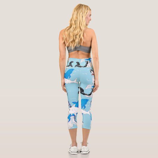 Leggings Capri Capris Haute Taille : REQUINS PROFITANT D'UNE BAIG (Verso)