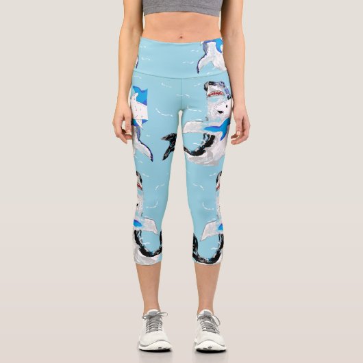 Leggings Capri Capris Haute Taille : REQUINS PROFITANT D'UNE BAIG (Recto)