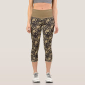 Leggings Capri Capris Motif haute taille en marguerite Brown-Beig (Recto)