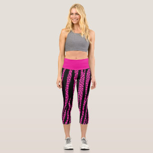 Leggings Capri Capris noir à imprimé zèbre rose chaud et taille h